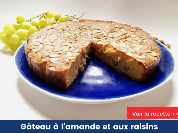 Gâteau moelleux à l'amande et aux raisins, sans farine